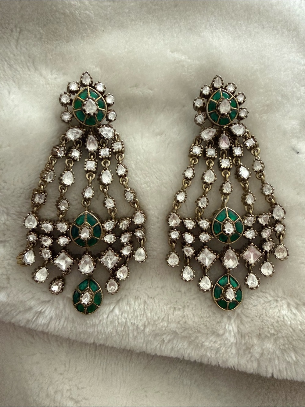 Green and Clear Statement Chandelier Earrings